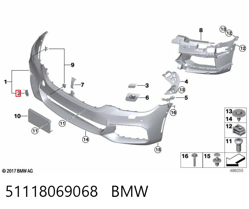 51118069068 BMW Tampão dianteira do pára-choque do gancho de reboque