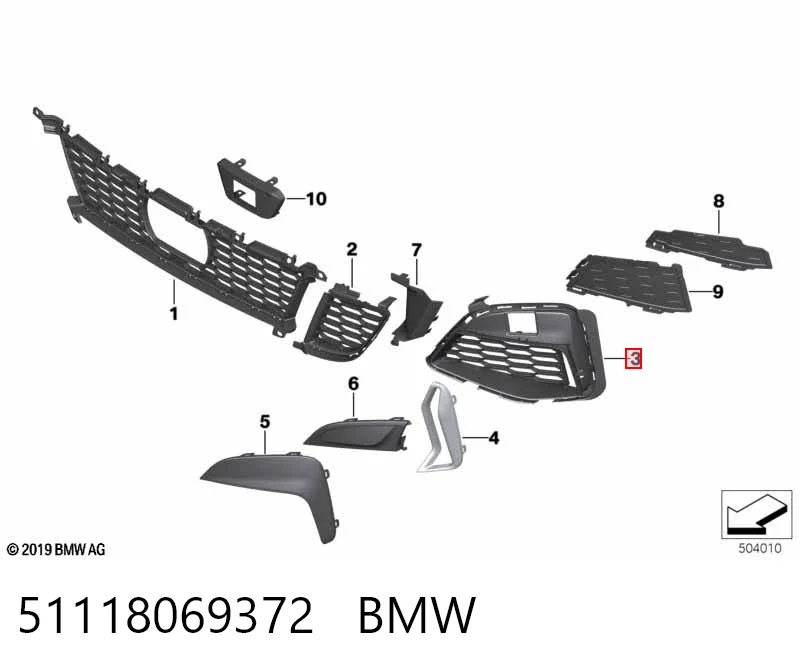 51118069372 BMW Grelha direita do pára-choque dianteiro
