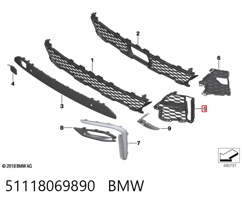 51118069890 BMW Grelha inferior do pára-choque dianteiro