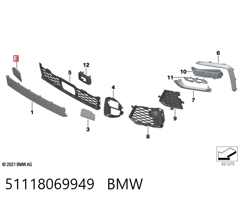51118069949 BMW Tampão dianteira do pára-choque do gancho de reboque