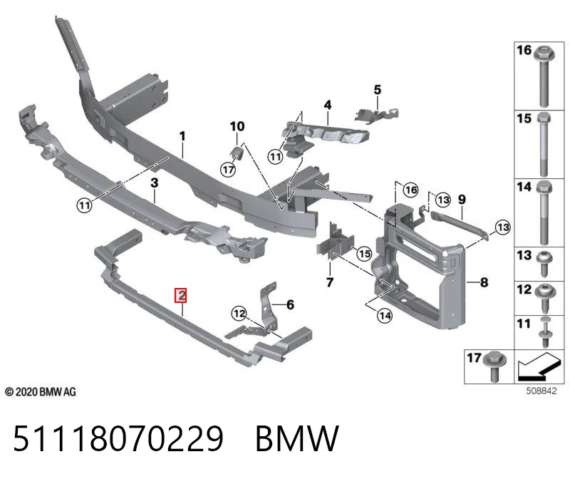 51118070229 BMW Reforçador do pára-choque dianteiro