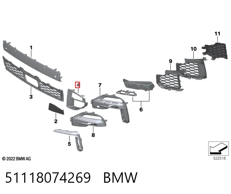 51118074269 BMW Placa sobreposta esquerda do pára-choque dianteiro