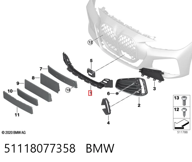 51118077358 BMW Grelha central do pára-choque dianteiro