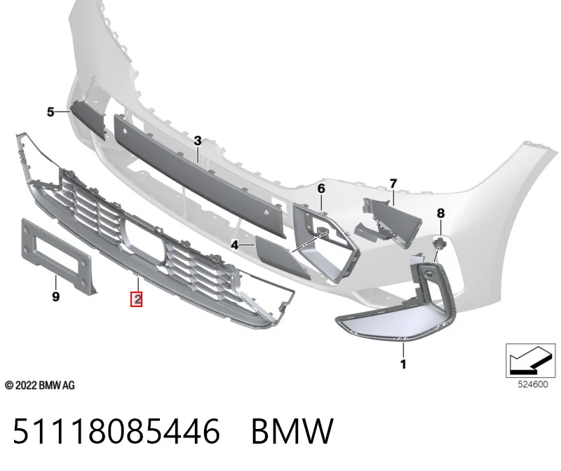 51118085446 BMW Grelha central do pára-choque dianteiro