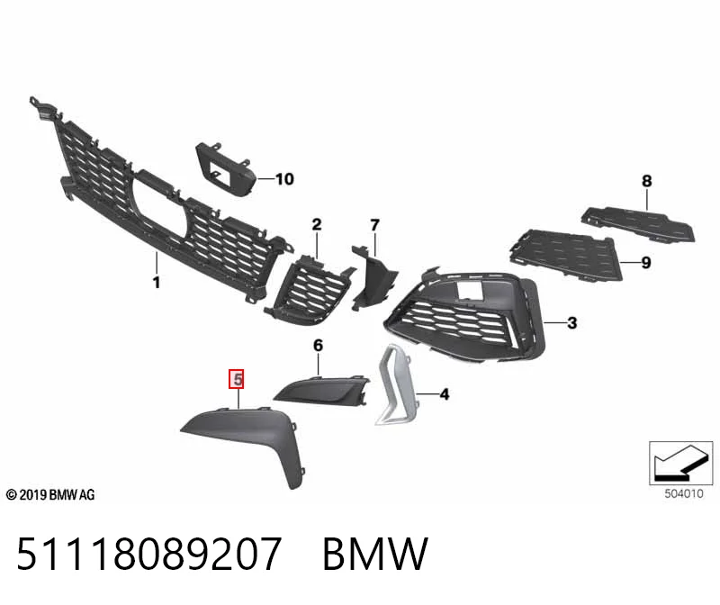 51118089207 BMW Moldura esquerda de grelha do pára-choque dianteiro