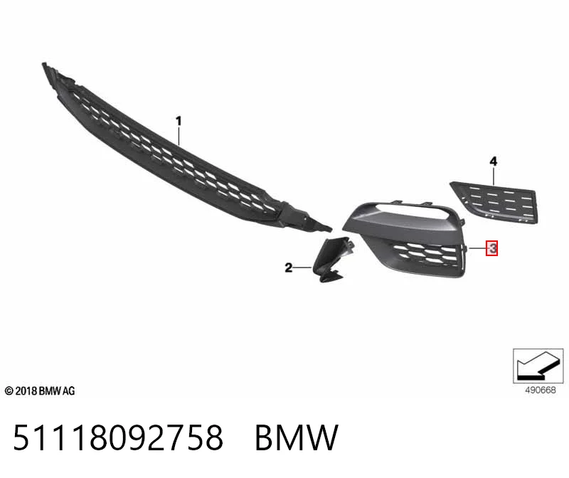 51118092758 BMW Grelha direita do pára-choque dianteiro