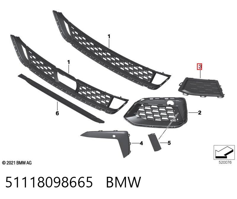 51118098665 BMW Moldura esquerda de grelha do pára-choque dianteiro