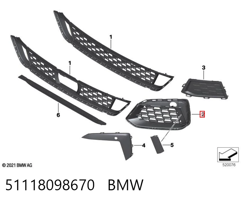 51118098670 BMW Grelha inferior do pára-choque dianteiro