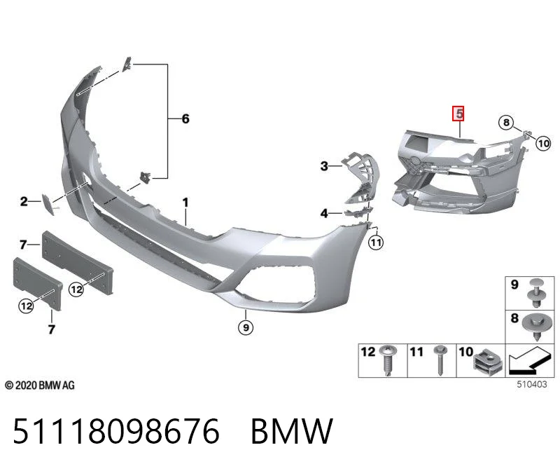 51118098676 BMW Consola de fixação das luzes de nevoeiro direitas
