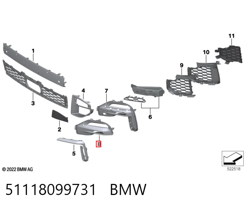 51118099731 BMW Borda (orla) das luzes de nevoeiro esquerda
