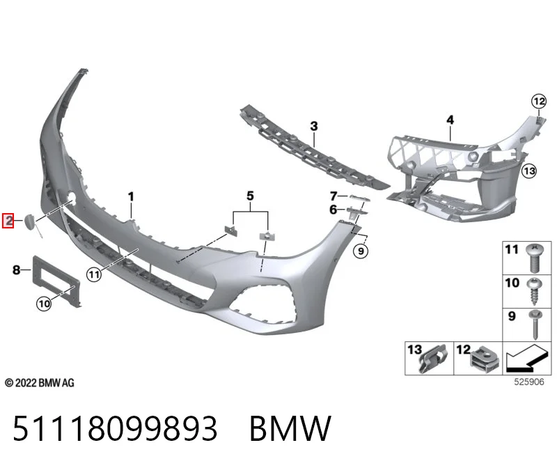 51118099893 BMW Tampão dianteiro esquerdo do pára-choque do gancho de reboque