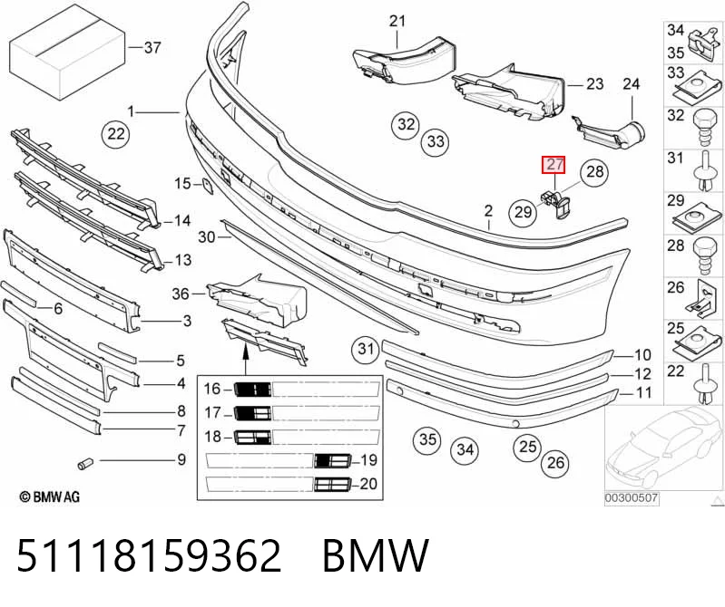 51118159362 BMW Consola do pára-choque dianteiro direito