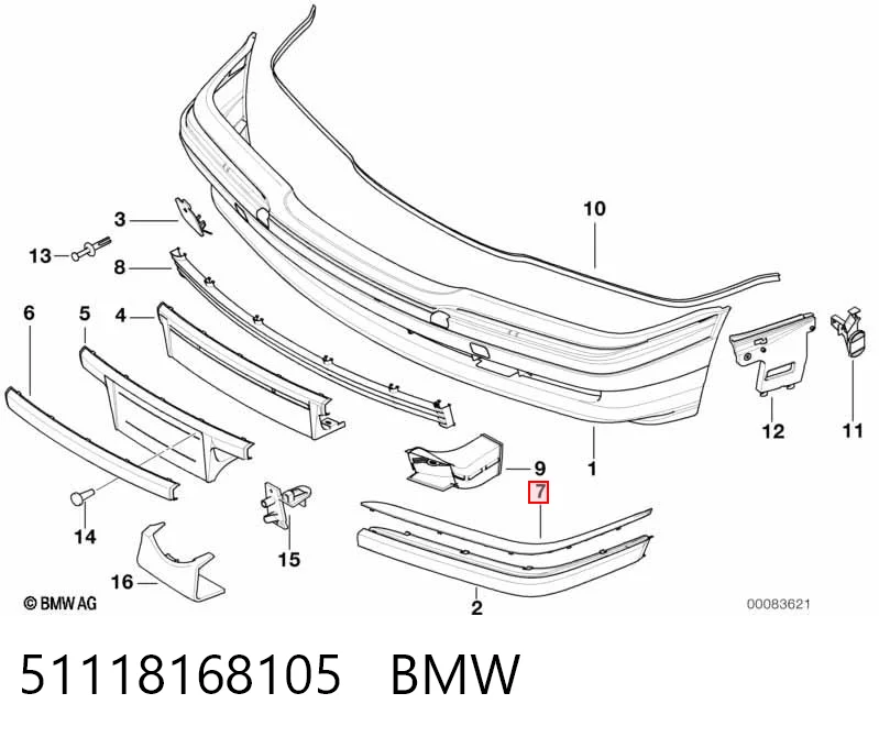 51118168105 BMW Placa sobreposta do pára-choque traseiro esquerdo