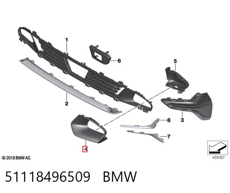 51118496509 BMW Grelha esquerda do pára-choque dianteiro