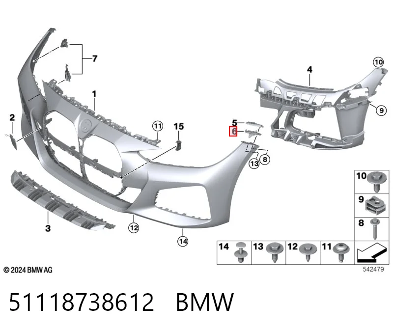 51118738612 BMW Guia do pára-choque dianteiro direito