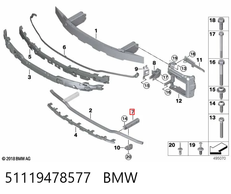 51119478577 BMW Consola de reforçador do pára-choque dianteiro