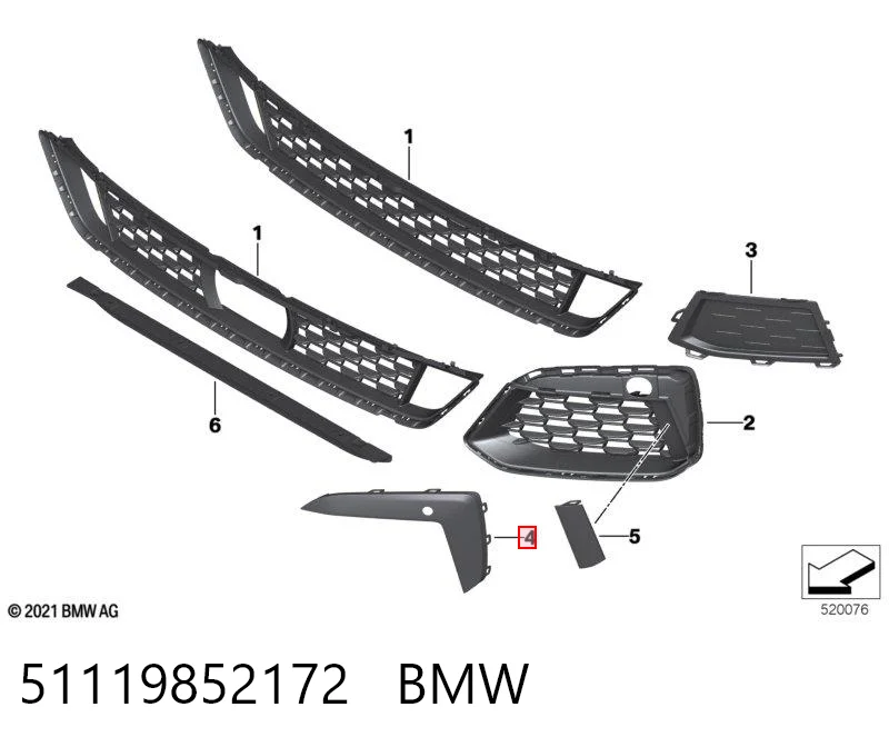 51119852172 BMW Placa sobreposta do pára-choque dianteiro
