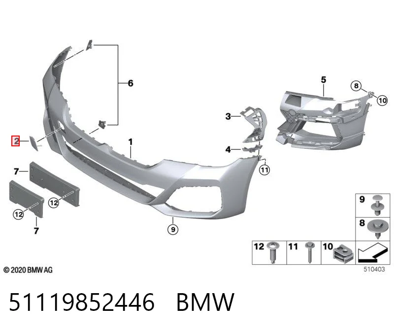 51119852446 BMW Tampão dianteira do pára-choque do gancho de reboque