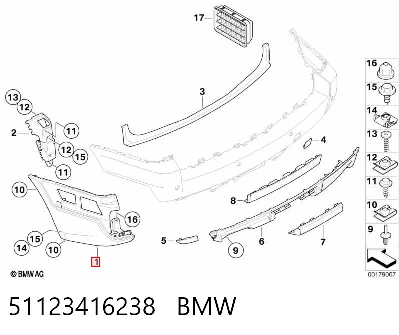 51123416238 BMW Placa sobreposta do pára-choque traseiro direito
