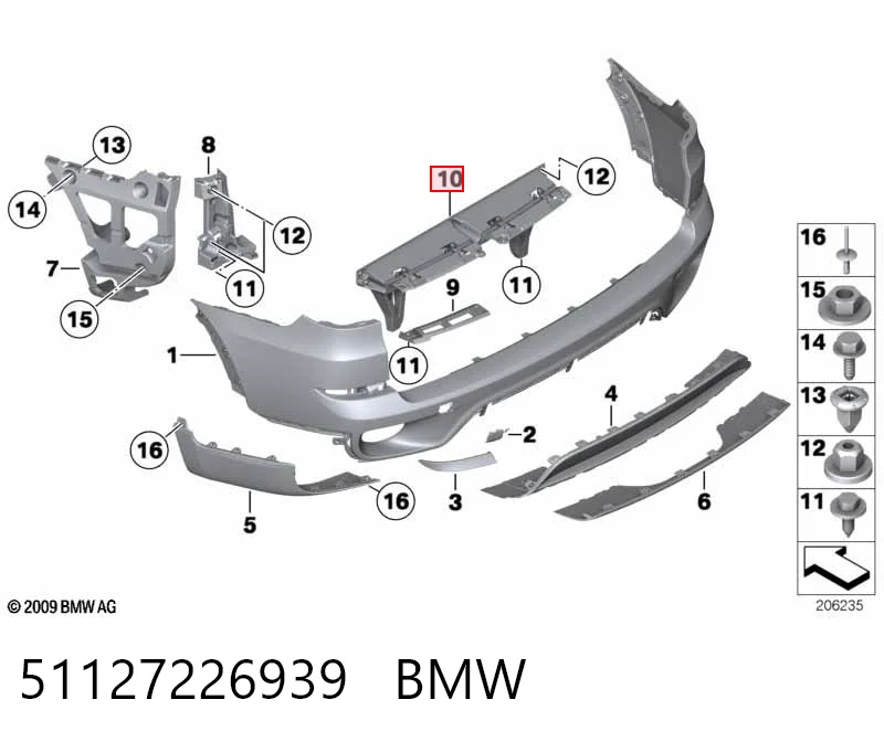 51127226939 BMW Consola central do pára-choque traseiro
