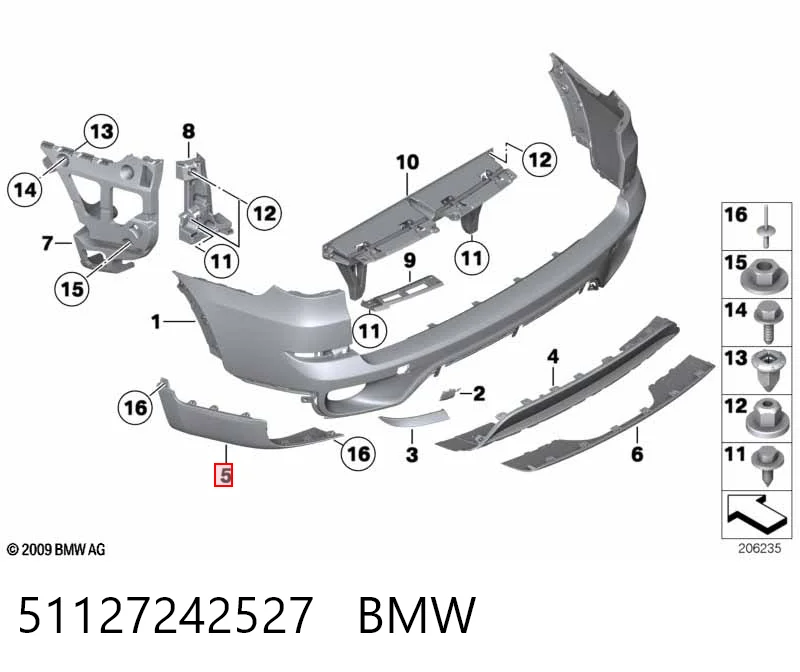 51127242527 BMW Placa sobreposta do pára-choque traseiro esquerdo