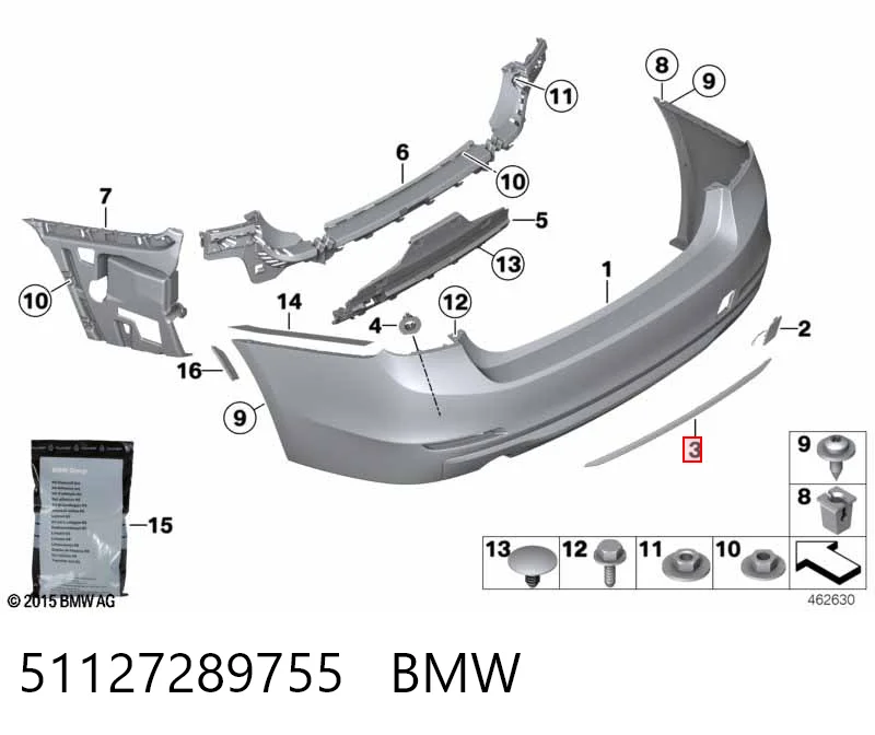 51127289755 BMW Moldura central do pára-choque traseiro