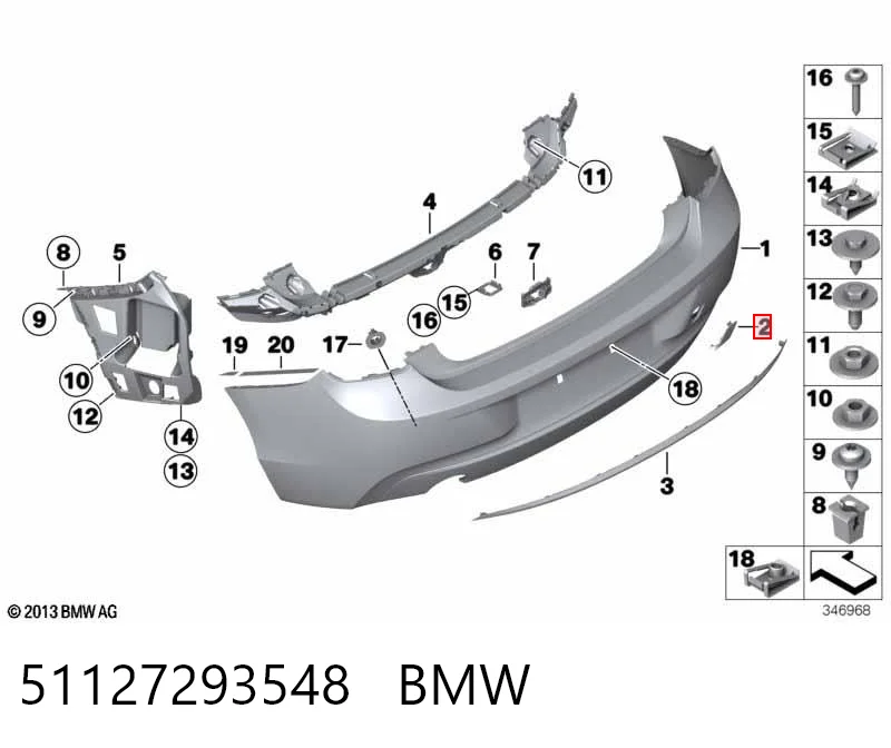 51127293548 BMW Tampão traseiro do pára-choque do gancho de reboque