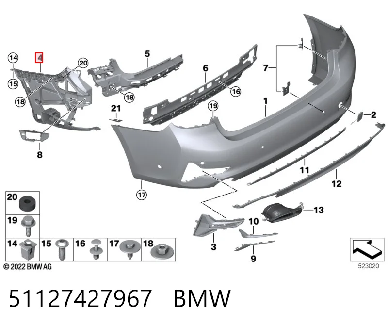 51127427967 BMW Guia esquerda do pára-choque traseiro