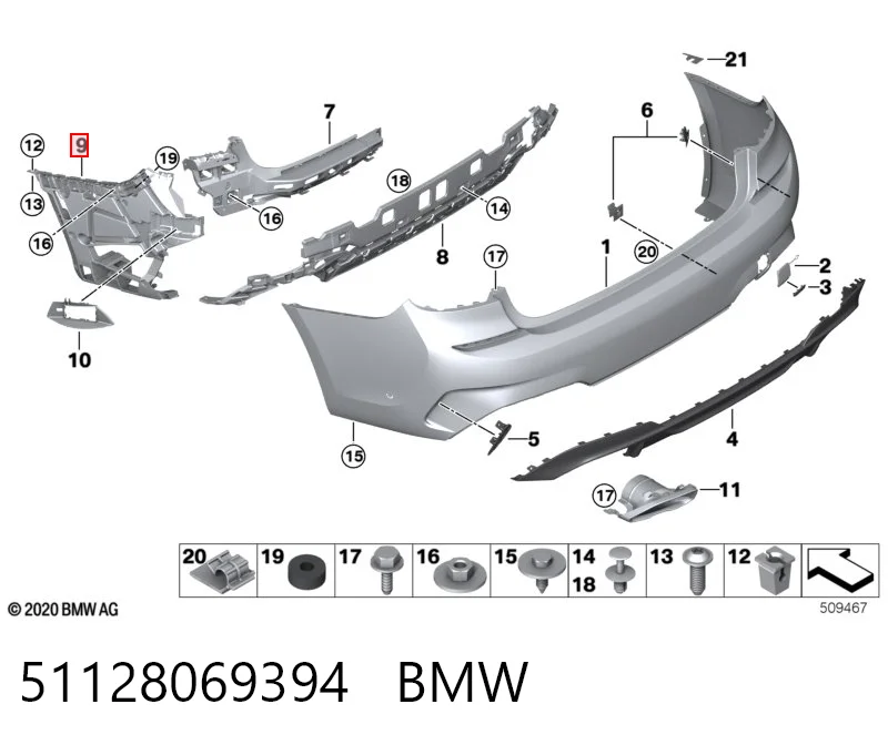 51128069394 BMW Consola direita do pára-choque traseiro