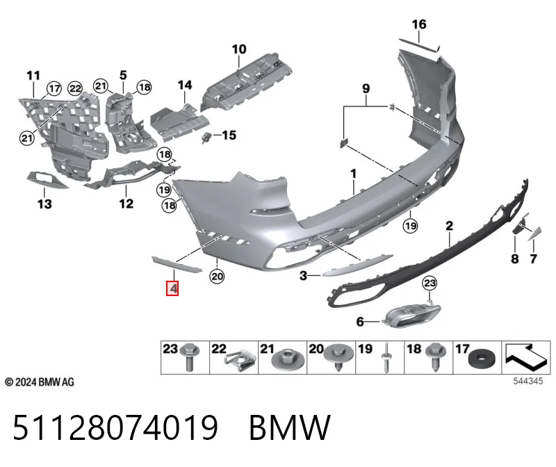 51128074019 BMW Moldura esquerda do pára-choque traseiro