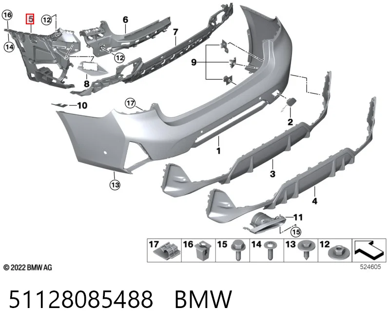 51128085488 BMW Consola direita do pára-choque traseiro
