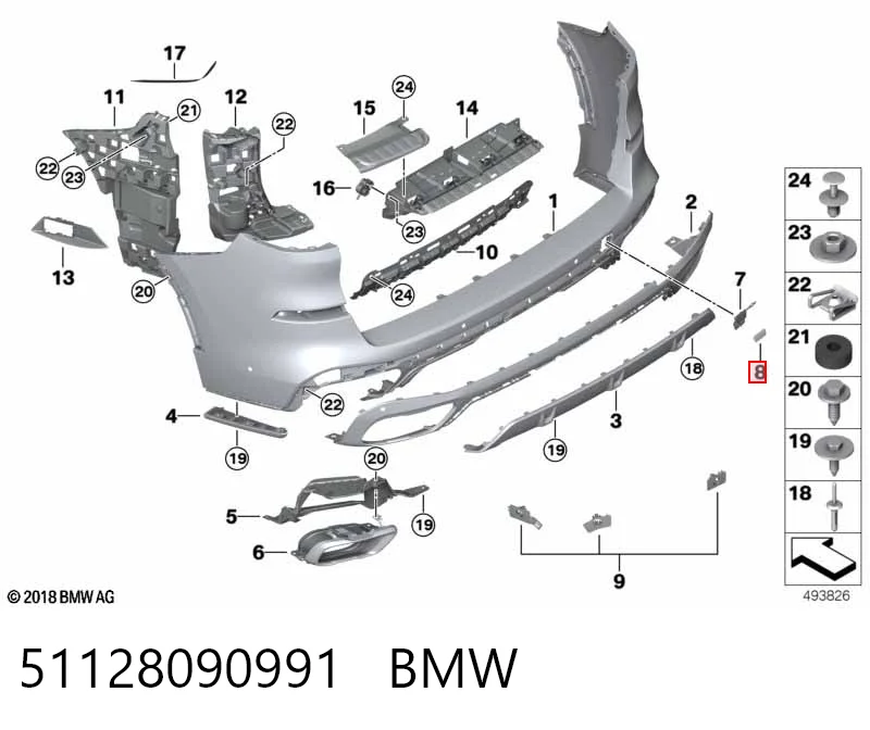 51128090991 BMW Tampão traseiro do pára-choque do gancho de reboque