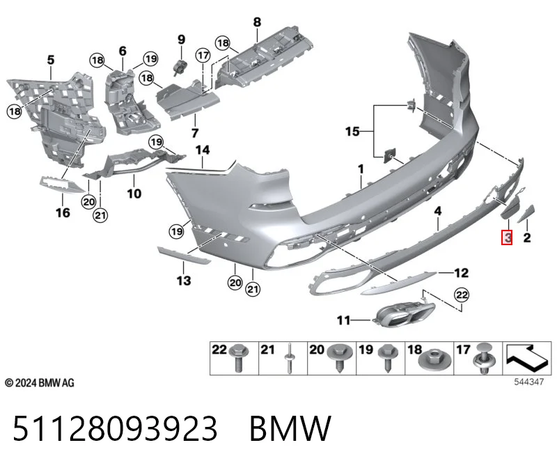 51128093923 BMW Tampão traseiro do pára-choque do gancho de reboque