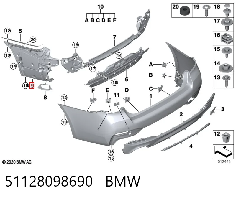 51128098690 BMW Consola direita do pára-choque traseiro