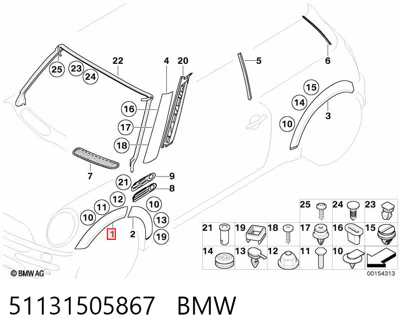 51131505867 BMW Expansor (placa sobreposta) de arco do pára-lama dianteiro esquerdo