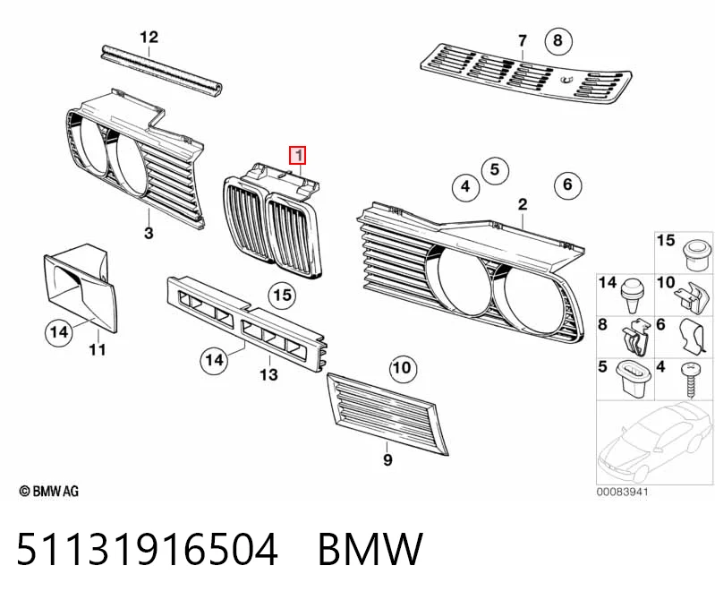 51131916504 BMW Grelha do radiador