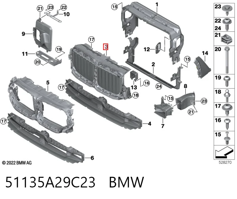51135A29C23 BMW Perciana do radiador de esfriamento