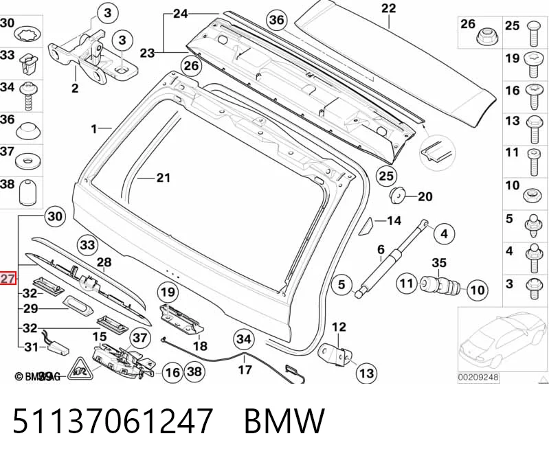 51137061247 BMW Puxador externo de tampa de porta-malas (de 3ª/5ª porta traseira)