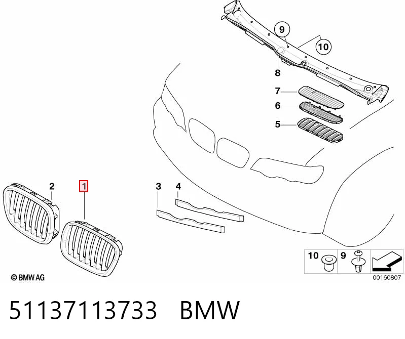 51137113733 BMW Grelha do radiador esquerda
