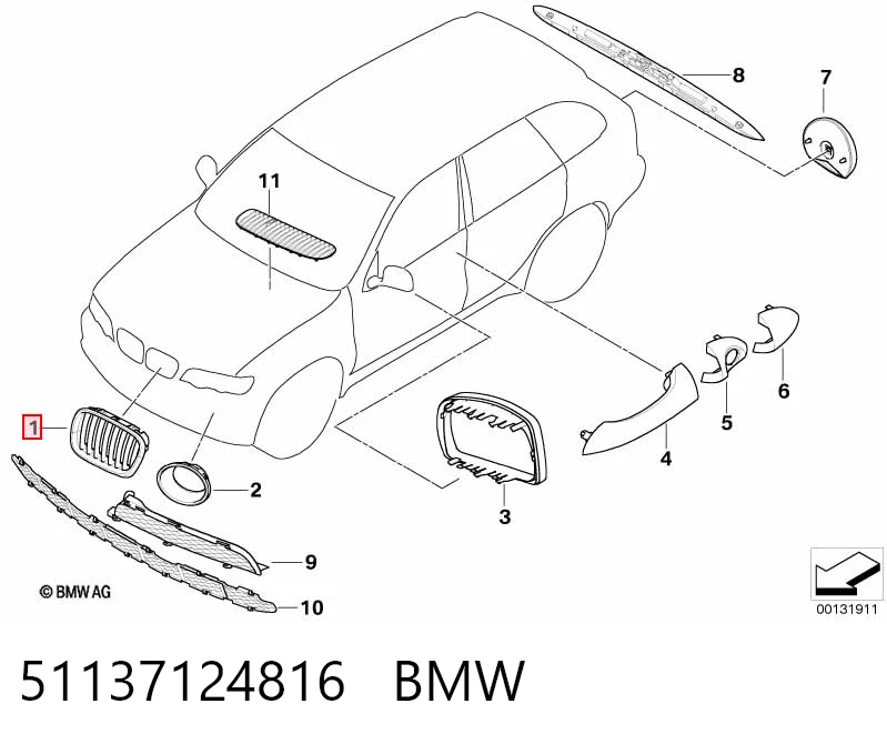 51137124816 BMW Grelha do radiador direita