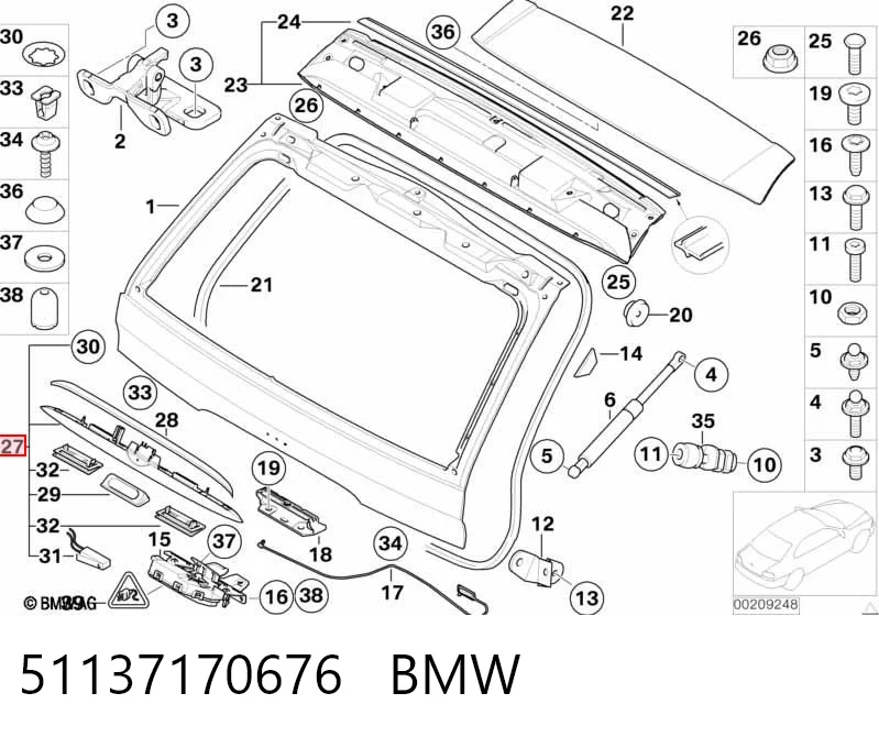 51137170676 BMW Puxador externo de tampa de porta-malas (de 3ª/5ª porta traseira)