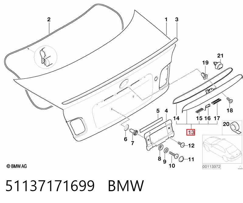 51137171699 BMW Puxador externo de tampa de porta-malas (de 3ª/5ª porta traseira)
