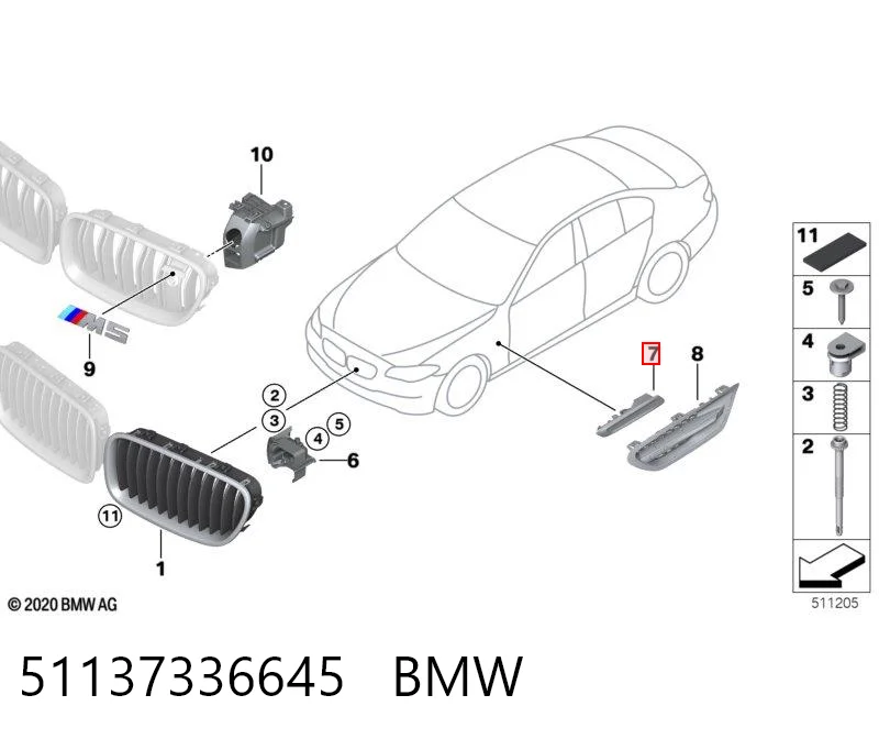 51137336645 BMW Placa sobreposta do pára-lama dianteiro esquerdo