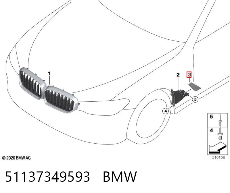 51137349593 BMW Moldura do pára-lama dianteiro esquerdo