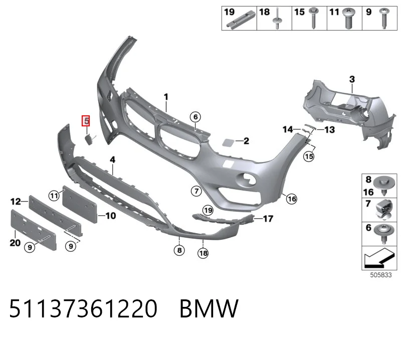 51137361220 BMW Tampão dianteira do pára-choque do gancho de reboque