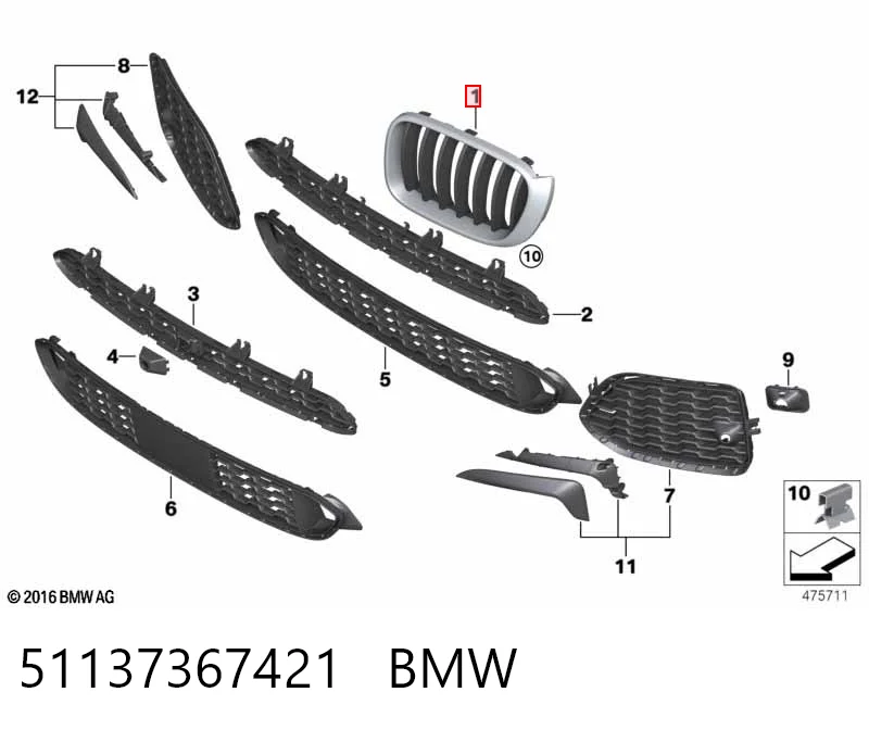 51137367421 BMW Grelha do radiador esquerda