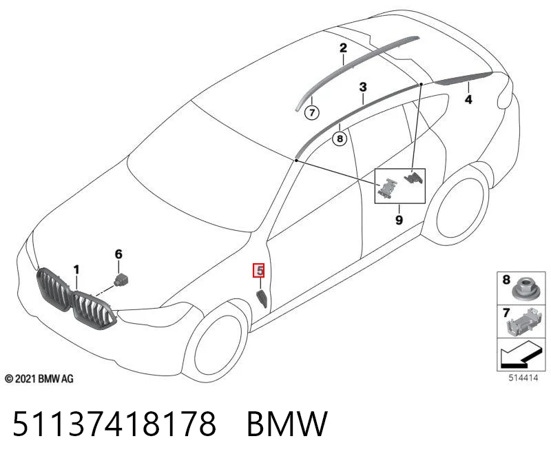 51137418178 BMW Moldura do pára-lama dianteiro direito