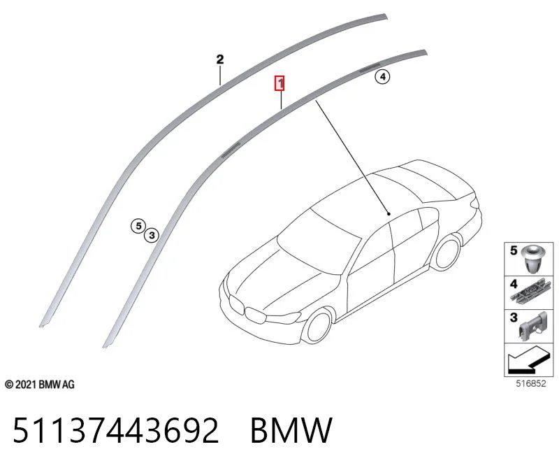 51137443692 BMW Moldura do teto direita