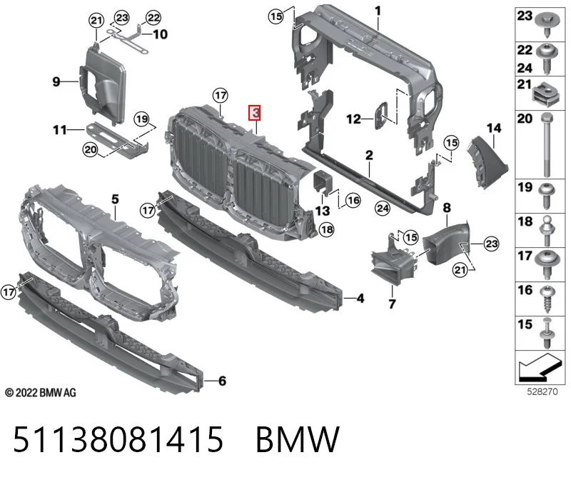 51138081415 BMW Perciana do radiador de esfriamento