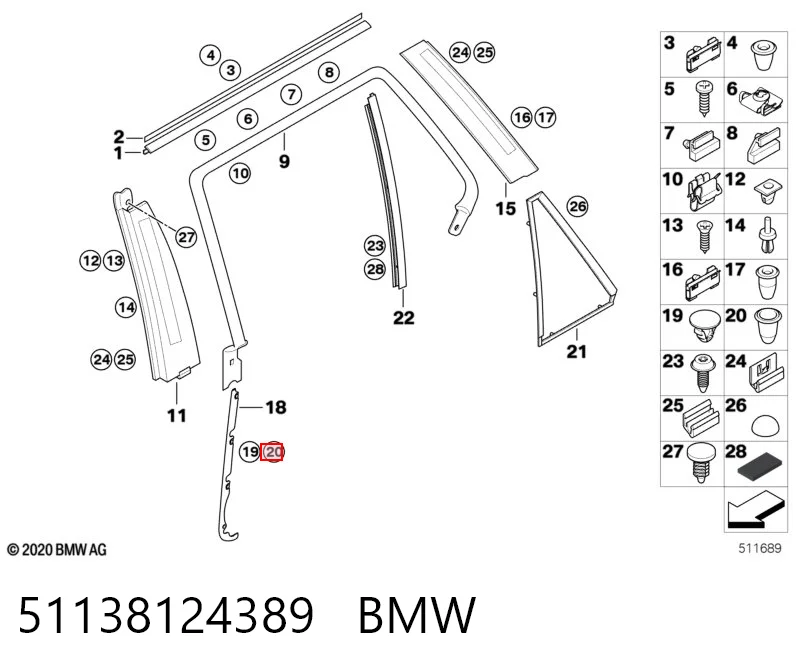 51138124389 BMW Cápsula (prendedor) de fixação de grelha do radiador ao panel